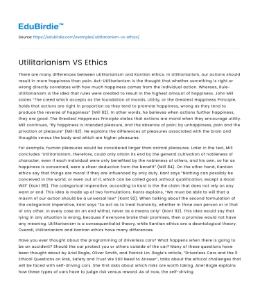 Utilitarianism VS Ethics