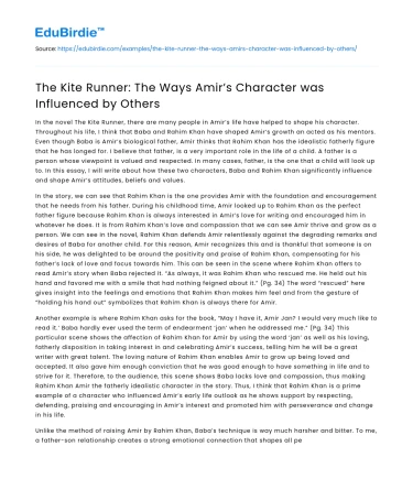 The Kite Runner: The Ways Amir’s Character was Influenced by Others
