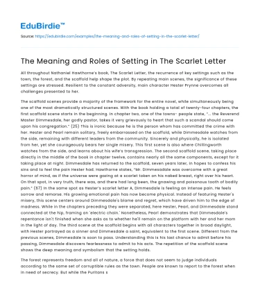 The Meaning and Roles of Setting in The Scarlet Letter