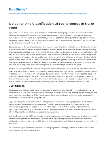 Detection And Classification Of Leaf Diseases In Maize Plant