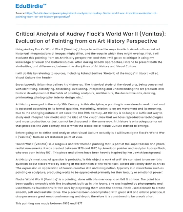 Audrey Flack’s World War II (Vanitas): Art History Analysis