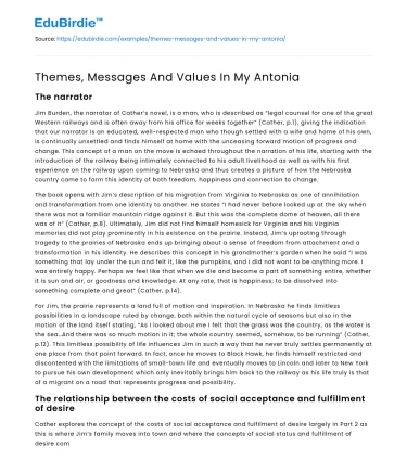 Themes, Messages And Values In My Antonia