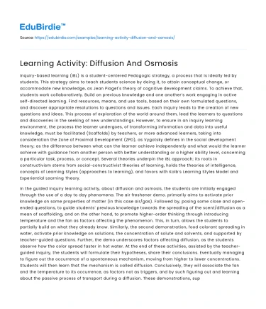 Learning Activity: Diffusion And Osmosis