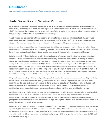Early Detection of Ovarian Cancer
