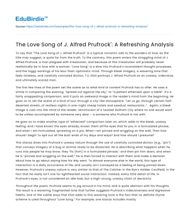 The Love Song of J. Alfred Prufrock’: A Refreshing Analysis