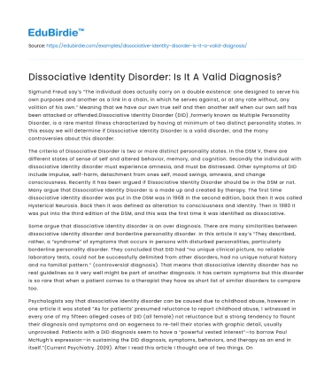 Dissociative Identity Disorder: Is It A Valid Diagnosis?