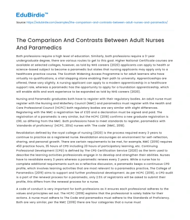 The Comparison And Contrasts Between Adult Nurses And Paramedics