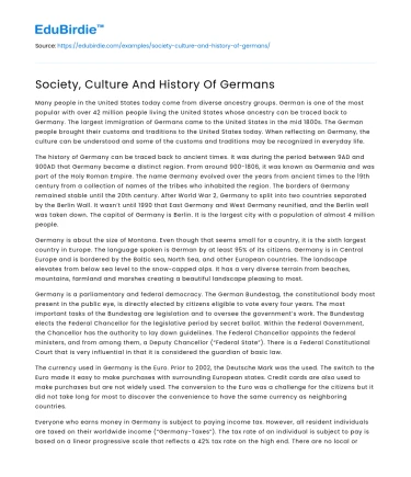 Society, Culture And History Of Germans