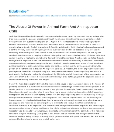 The Abuse Of Power In Animal Farm And An Inspector Calls