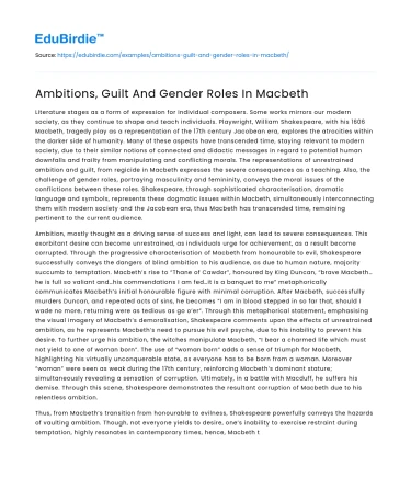 Ambitions, Guilt And Gender Roles In Macbeth