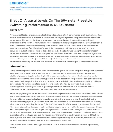 Impact of Arousal on 50m Freestyle in Qu Students