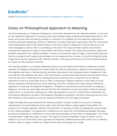 Essay on Philosophical Approach to Meaning
