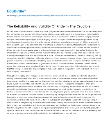 The Reliability And Validity Of Pride in The Crucible