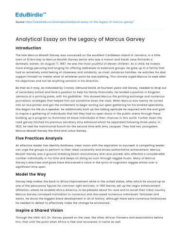 Analytical Essay on the Legacy of Marcus Garvey