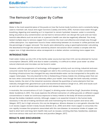 The Removal Of Copper By Coffee