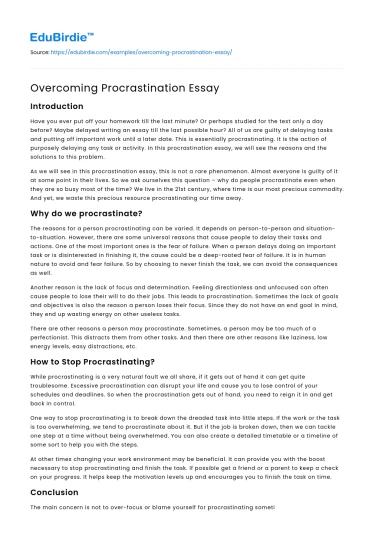 Overcoming Procrastination Essay