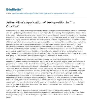 Arthur Miller’s Application of Juxtaposition in ‘The Crucible’