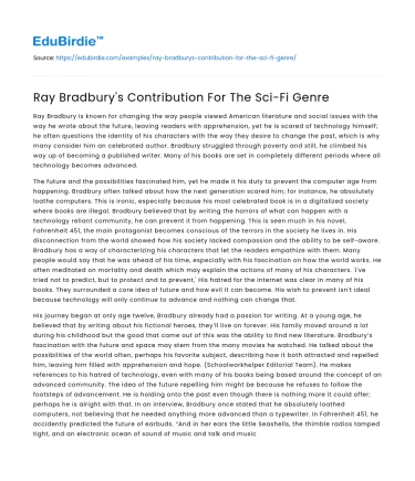 Ray Bradbury’s Contribution For The Sci-Fi Genre