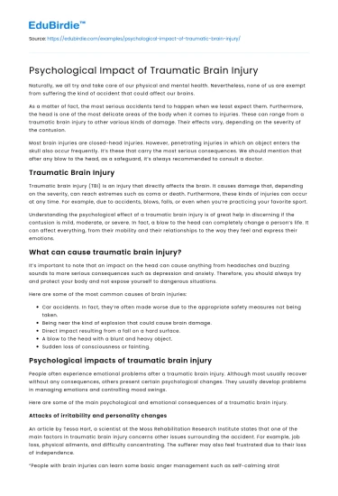Psychological Impact of Traumatic Brain Injury