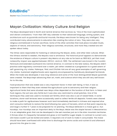 Mayan Civilization: History Culture And Religion