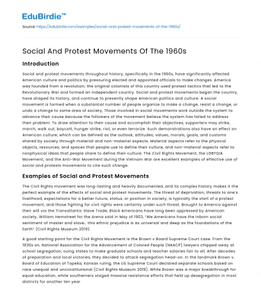 Social And Protest Movements Of The 1960s