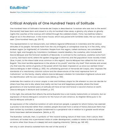 Critical Analysis of One Hundred Years of Solitude