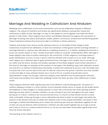 Marriage And Wedding In Catholicism And Hinduism