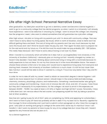Life after High School: Personal Narrative Essay