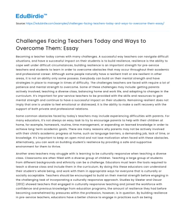 Challenges Facing Teachers Today and Ways to Overcome Them: Essay