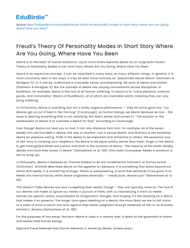 Freud’s Theory in Short Story: Where Are You Going, Where Have You Been