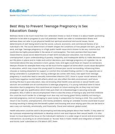 Best Way to Prevent Teenage Pregnancy Is Sex Education: Essay