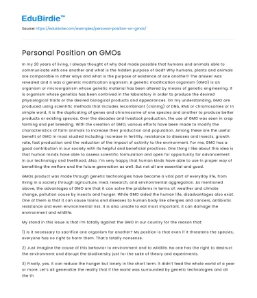 The Impact of GMOs: A Personal Perspective