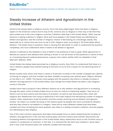Steady Increase of Atheism and Agnosticism in the United States