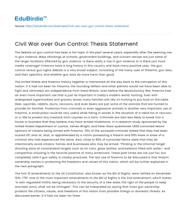 Civil War over Gun Control: Thesis Statement