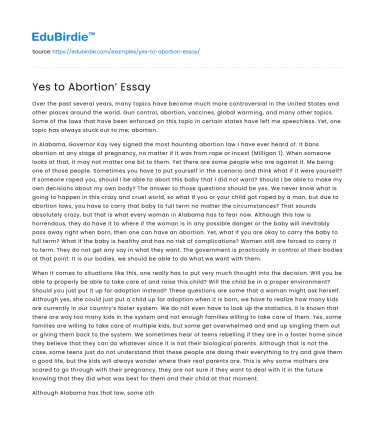 Yes to Abortion’ Essay