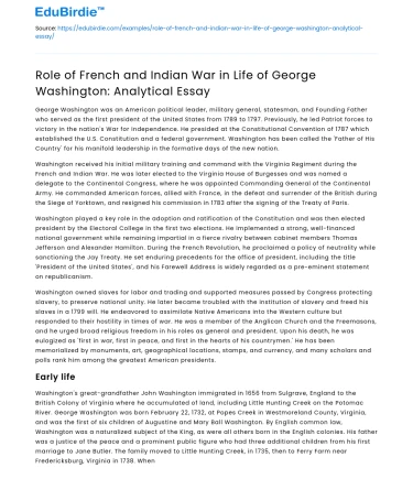 French and Indian War’s Impact on George Washington: Analysis