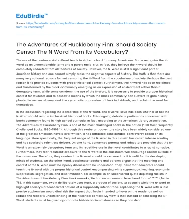 Should Society Censor The N Word?