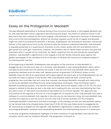 Essay on the Protagonist in ‘Macbeth’