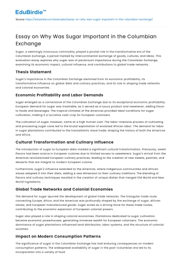 Essay on Why Was Sugar Important in the Columbian Exchange