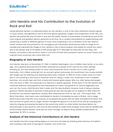 Jimi Hendrix and His Contribution to the Evolution of Rock and Roll