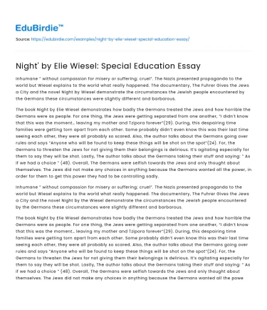Night’ by Elie Wiesel: An Educational Perspective