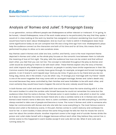 Analysis of ‘Romeo and Juliet’: 5 Paragraph Essay