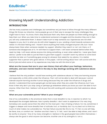 Knowing Myself: Understanding Addiction