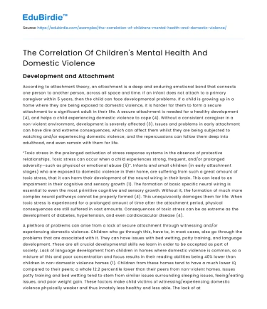 The Correlation Of Children’s Mental Health And Domestic Violence