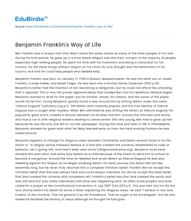 Benjamin Franklin’s Way of Life
