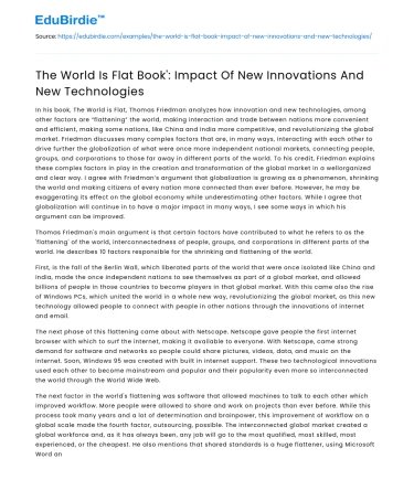 The World Is Flat Book’: Impact Of New Innovations And New Technologies