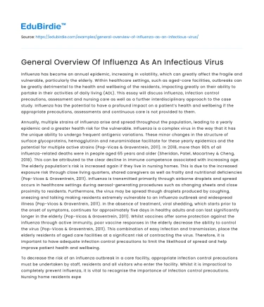 General Overview Of Influenza As An Infectious Virus