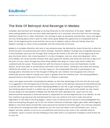 The Role Of Betrayal And Revenge In Medea
