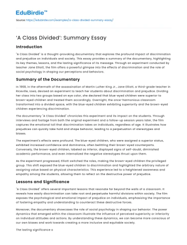 ‘A Class Divided’: Summary Essay