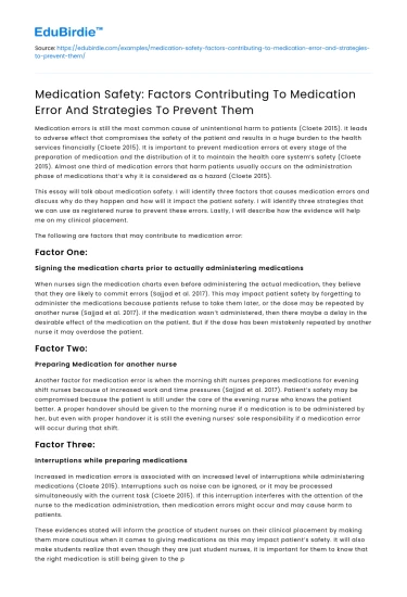 Preventing Medication Errors: Factors and Strategies